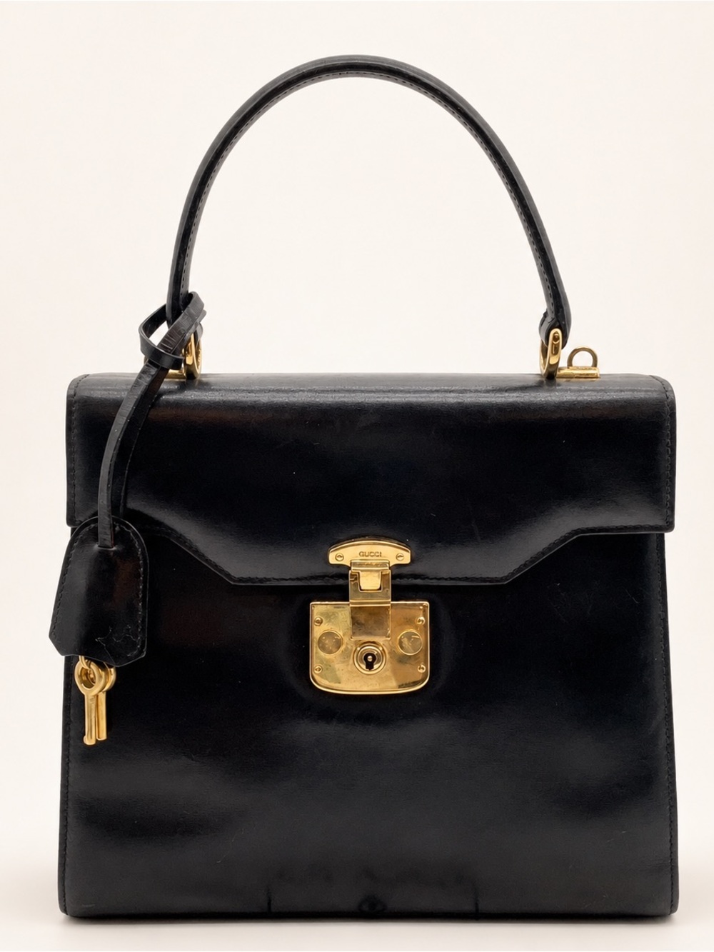 Gucci Black Leather vintage Top-Handle Bag with Gold & keys Authentic! Adorbs 🥰